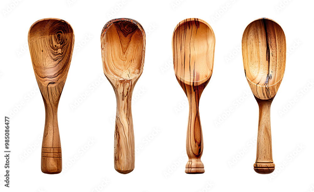 Wooden spoons with unique grains and shapes isolated on a transparent background Wooden spoons with unique grains and shapes isolated on a transparent background