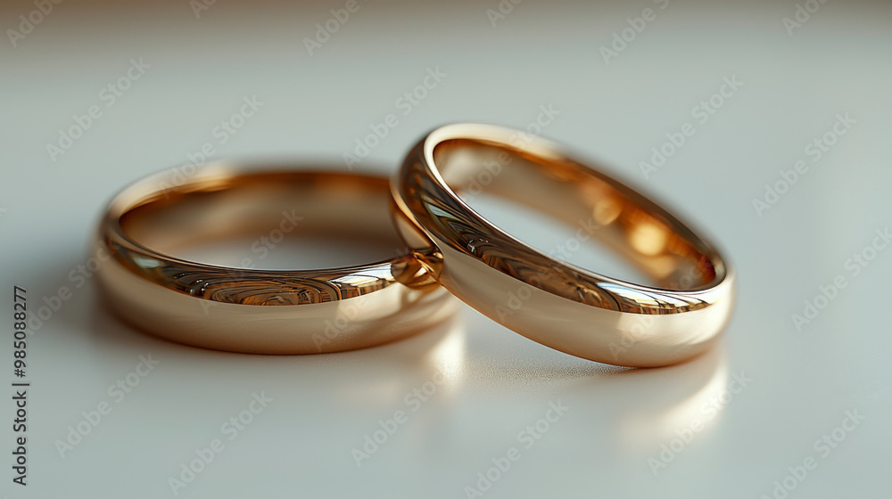 Two gold wedding bands on a white background. Two gold wedding bands on a white background.