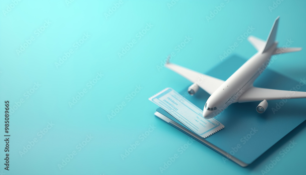 A miniature model airplane gracefully rests on a travel wallet accompanied by boarding passes, capturing the essence of wanderlust and adventure A miniature model airplane gracefully rests on a travel wallet accompanied by boarding passes, capturing the essence of wanderlust and adventure