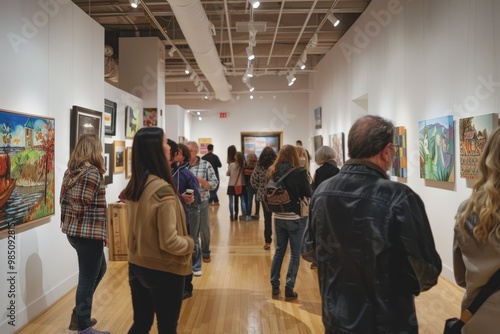 A group of people are standing in front of a painting in an art gallery generative ai