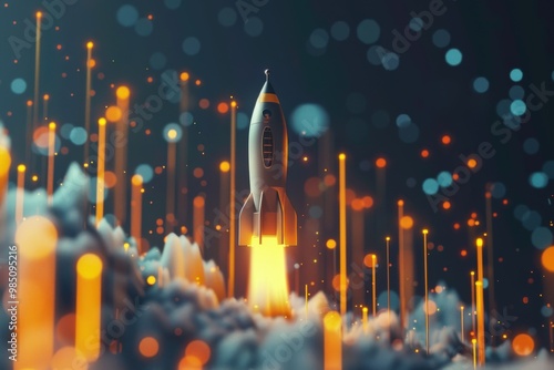 A rocket is flying through the sky with a trail of smoke behind it generative ai
