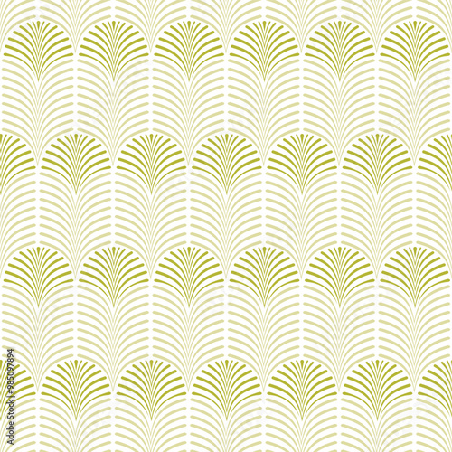 Light Green Art Deco Palm Frond Engraving Seamless Vector Repeat Pattern