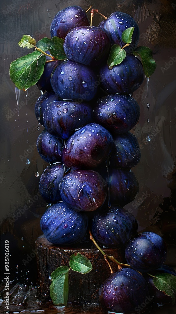 Fototapeta premium Close-Up of Plums with Water Drops