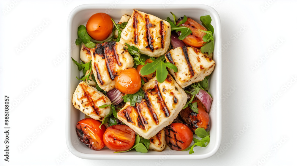 Grilled Halloumi Dish Top View Grilled Halloumi Dish Top View