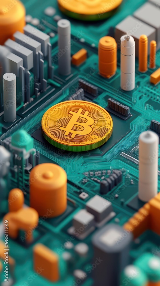 A 3D animation of gold and cryptocurrency mining processes occurring ...