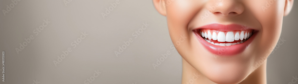 Close-up of the lower part of the girl's face with perfectly straight and snow-white teeth on the Pure background, which emphasizes simplicity and naturalness Close-up of the lower part of the girl's face with perfectly straight and snow-white teeth on the Pure background, which emphasizes simplicity and naturalness