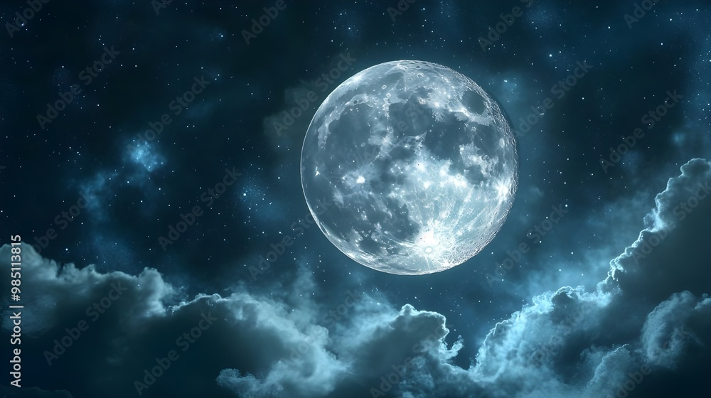 Full moon shining brightly in the night sky image Full moon shining brightly in the night sky image