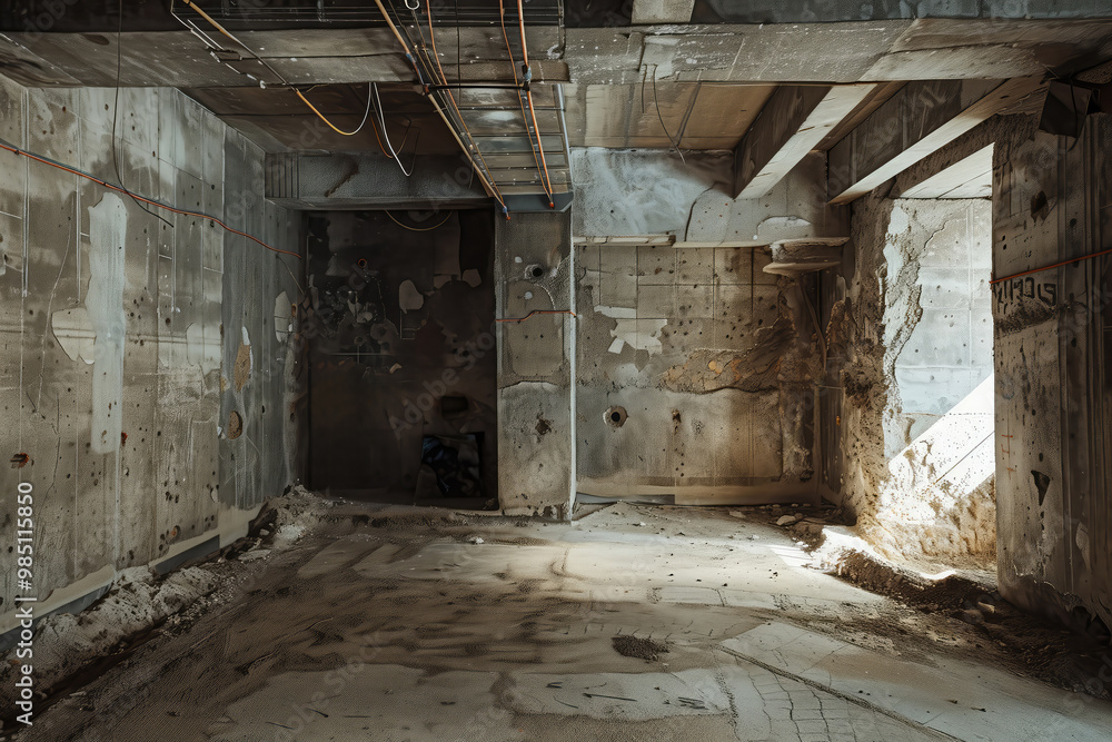 Old room with unfinished walls. Building requires renovation. Old house with concrete walls awaiting renovation Old room with unfinished walls. Building requires renovation. Old house with concrete walls awaiting renovation