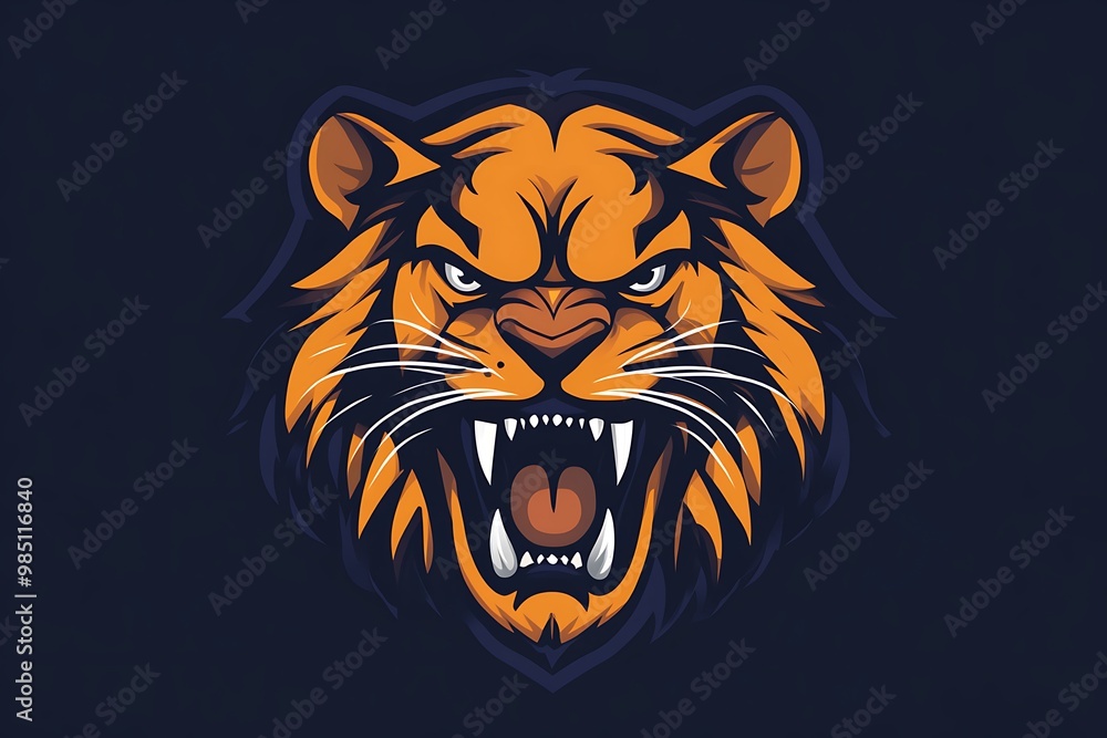 Aggressive tiger head mascot design with blue background Aggressive tiger head mascot design with blue background