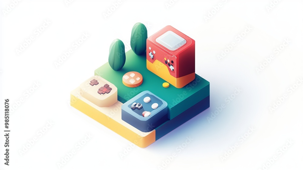 A 3D isometric vector symbol of a video game icon, rendered in a style that isolates it against a white background A 3D isometric vector symbol of a video game icon, rendered in a style that isolates it against a white background