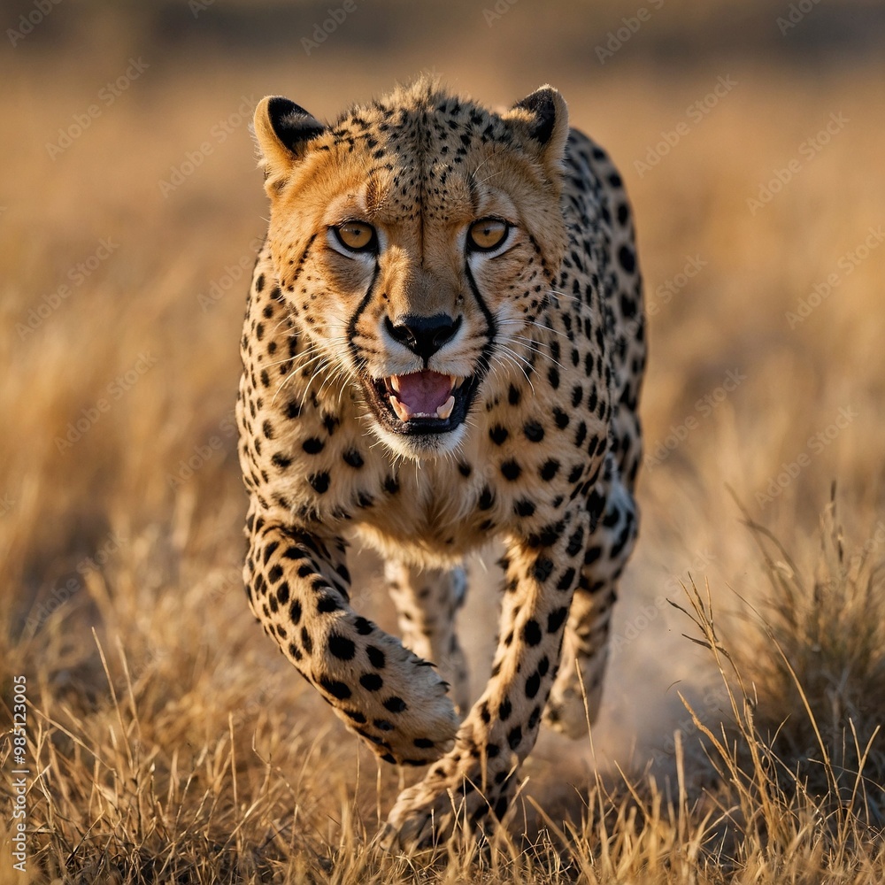 Fototapeta premium Cheetah in Full Sprint During a High-Speed Chase