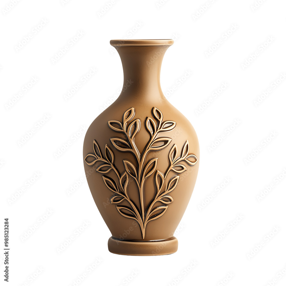 Decorative ceramic vase with intricate leaf design, isolated on white background. transparent background Decorative ceramic vase with intricate leaf design, isolated on white background. transparent background