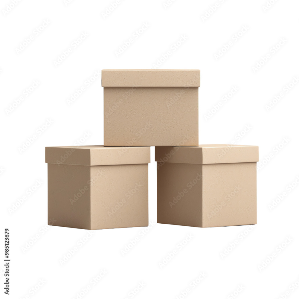 Three stacked cardboard boxes on white isolated background transparent background Three stacked cardboard boxes on white isolated background transparent background