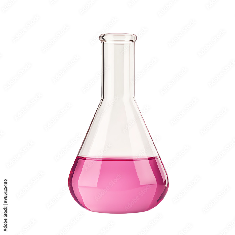Pink liquid in a laboratory flask, white isolate background. transparent background Pink liquid in a laboratory flask, white isolate background. transparent background