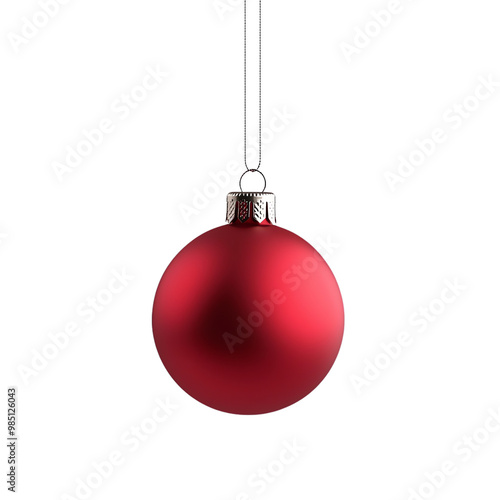 Red Christmas ornament hanging on a string, isolated on white background. transparent background