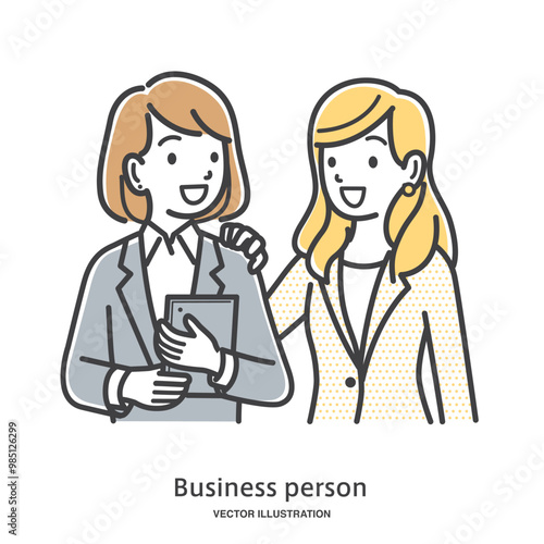 立ち話をする女性の会社員のイラスト