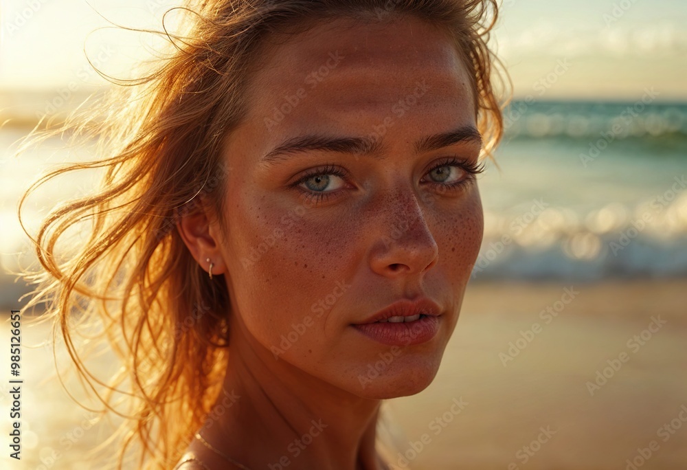 Watching Ocean Sunset with Wavy Hair Blowing in Breeze Watching Ocean Sunset with Wavy Hair Blowing in Breeze