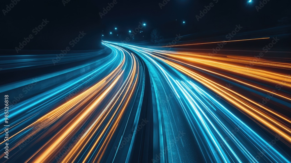 Abstract light trails on a highway at night, showing the motion of cars. Abstract light trails on a highway at night, showing the motion of cars.