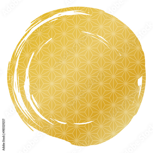 金色　丸　麻の葉の模様　円　ベクター　単体　イラスト　筆