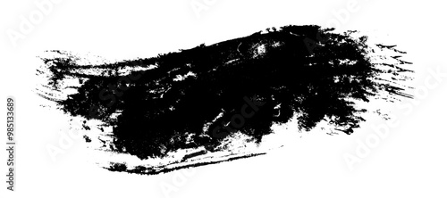 Abstract artistic black ink grunge textured striped brush stroke border. Expressive mysterious dark isolated mascara smear shape for texture frame design, background, plaque banner decor
