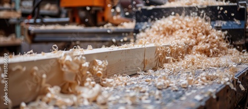 Planing Boards On A Thicknesser Wood Shavings Machine For Planing Wood Carpentry Work Joiner S Machine Wood Processing photo