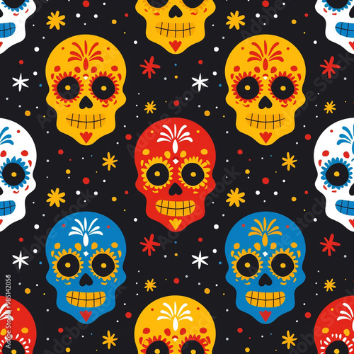 Festive Dia De Muertos pattern background with flowers