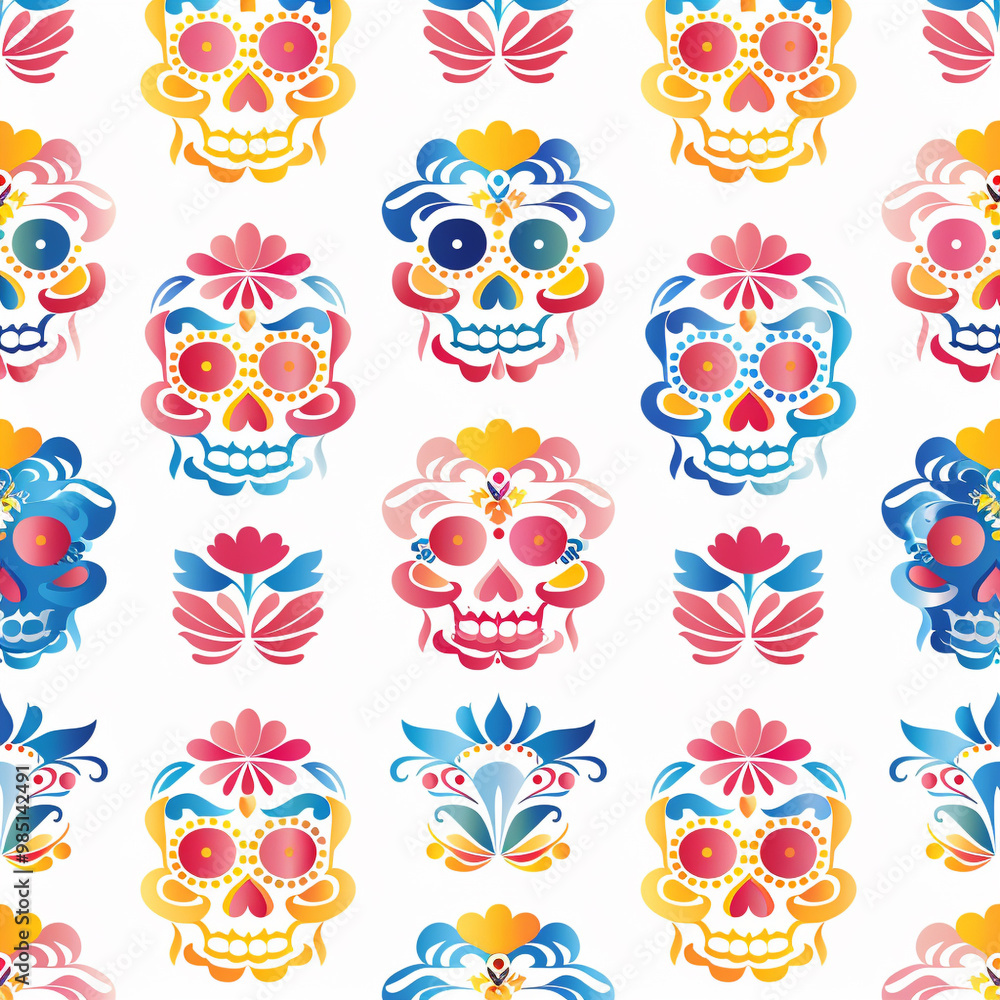 Festive Dia De Muertos pattern background with flowers Festive Dia De Muertos pattern background with flowers
