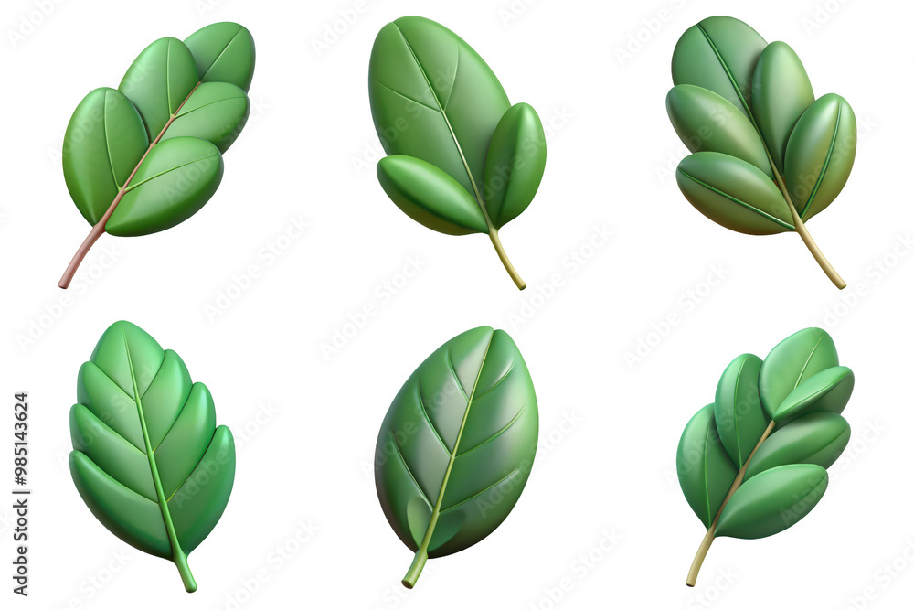 PNG eucalyptus leaf 3d collection, in cartoon style minimal on transparent, white background, isolate PNG eucalyptus leaf 3d collection, in cartoon style minimal on transparent, white background, isolate