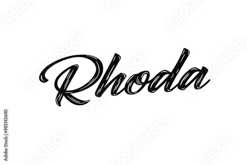 The name “Rhoda” written in a stylized colorful retro font photo