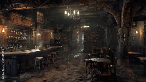 Rustic Tavern Interior: A Dark and Cozy Bar