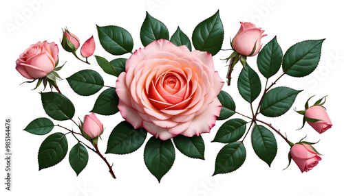 Wallpaper Mural  rose drawn leaves hand vintage flower rose bud stem floral style art vignetting line outline decorative crayons hand drawn beautiful tattoo design tattooed isolated blossom bloom botanical plant Torontodigital.ca