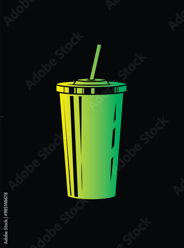 Fast food plastic cup with straw. Hot or cold drink. Original vector illustration in vintage style.