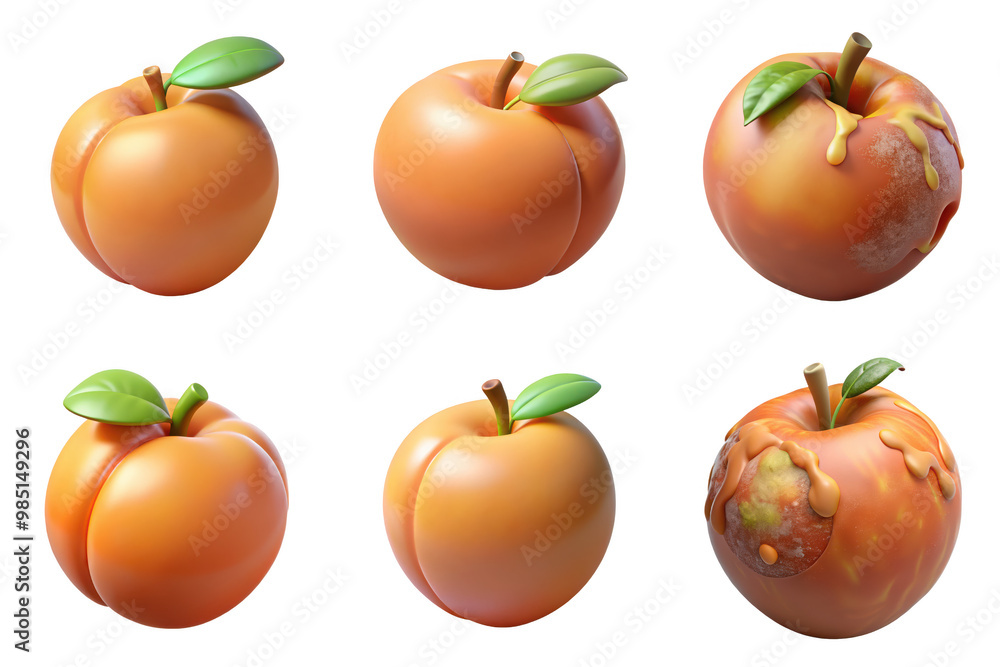 PNG peach 3d collection, in cartoon style minimal on transparent, white background, isolate PNG peach 3d collection, in cartoon style minimal on transparent, white background, isolate