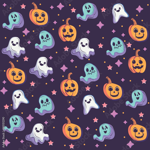Ghosts and pumpkins halloween purple pattern
