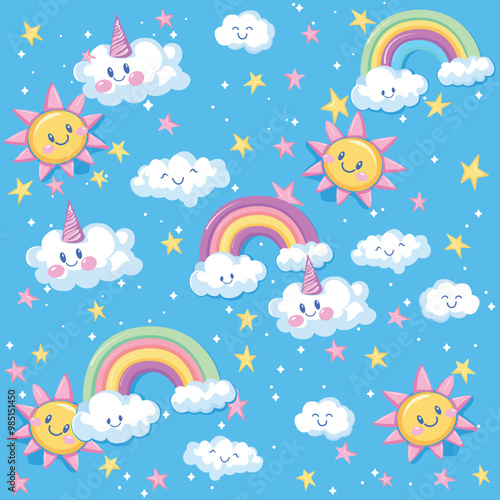 Sky fantasy cute happy clouds and rainbows