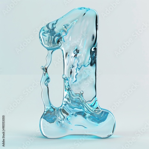 Water alphabet, realistic numbers water, water font number 1