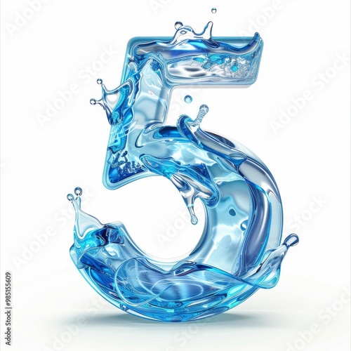 Water alphabet, realistic numbers water, water font number 5