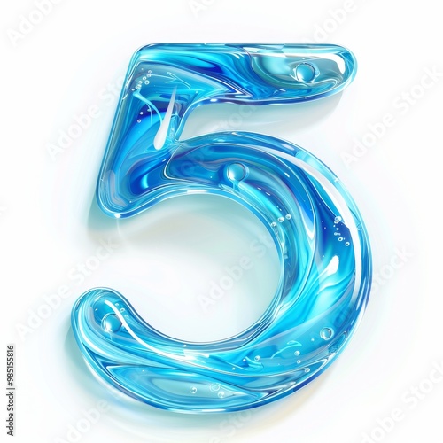Water alphabet, realistic numbers water, water font number 5