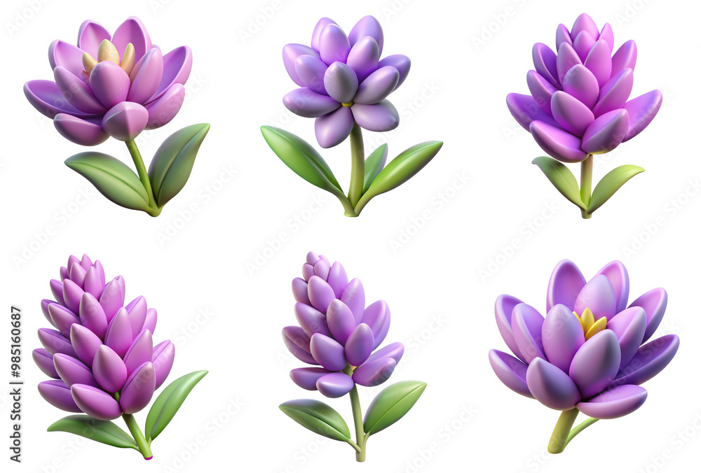 Obraz premium PNG heather flower 3d collection, in cartoon style minimal on transparent, white background, isolate