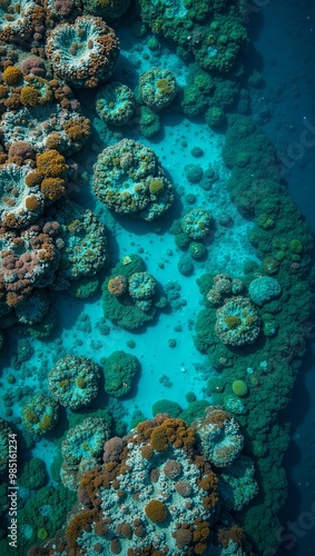 Vibrant coral reef in turquoise waters teeming with colorful sea life