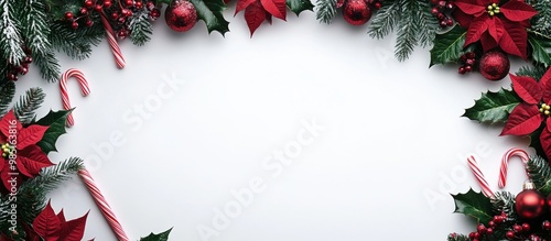 White Background Framed with Holiday Decorations