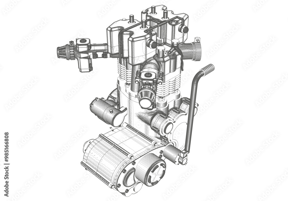 Black motorcycle engine on white background. Black motorcycle engine on white background.