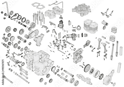 Various engine parts. Lots of parts.