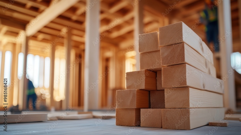 Stacked Timber in Construction Site Interior Stacked Timber in Construction Site Interior