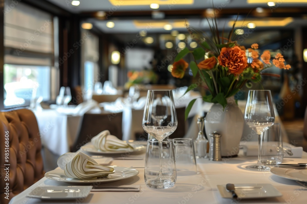 Fototapeta premium A table with two plates of food and two wine glasses, generative ai image