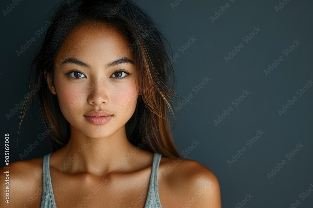 A Close-up Portrait of a Young Woman with Long Dark Hair A Close-up Portrait of a Young Woman with Long Dark Hair