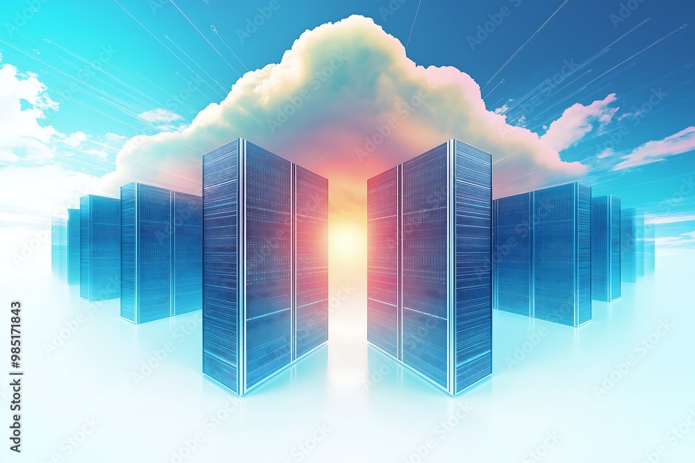 Fototapeta premium cloud hosting, white background, collage