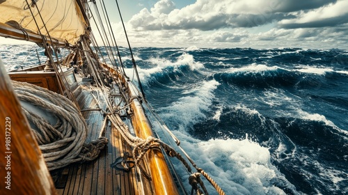 Scenic view from a vintage sailing schooner navigating the drake strait on a sunny day photo