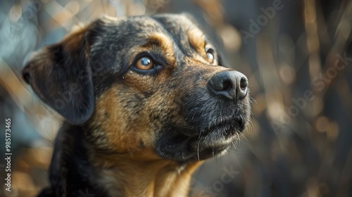 Close-Up Portrait of a Curious Dog with Brown and Black Fur