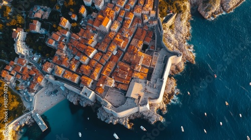 Aerial perspective of dubrovnik s historic fortress, a major european summer tourist attraction photo